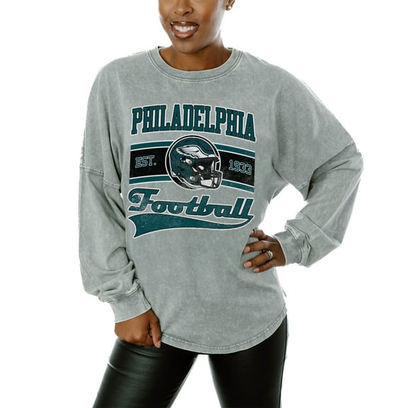 Women's Gameday Couture  Gray Philadelphia Eagles  Snow Wash Oversized Long Sleeve T-Shirt