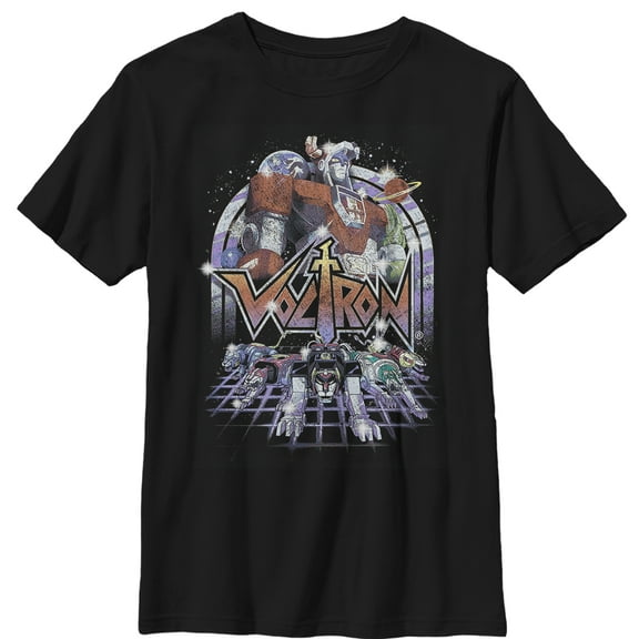 Boy's Voltron: Defender of the Universe Retro Robot Lions Graphic Tee Black Medium