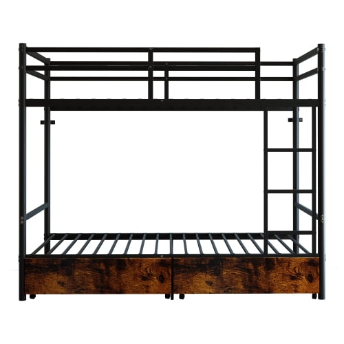 Twin Over Twin Metal Bunk Bed with Ladder, Space Saving, No Box Spring Needed, Black