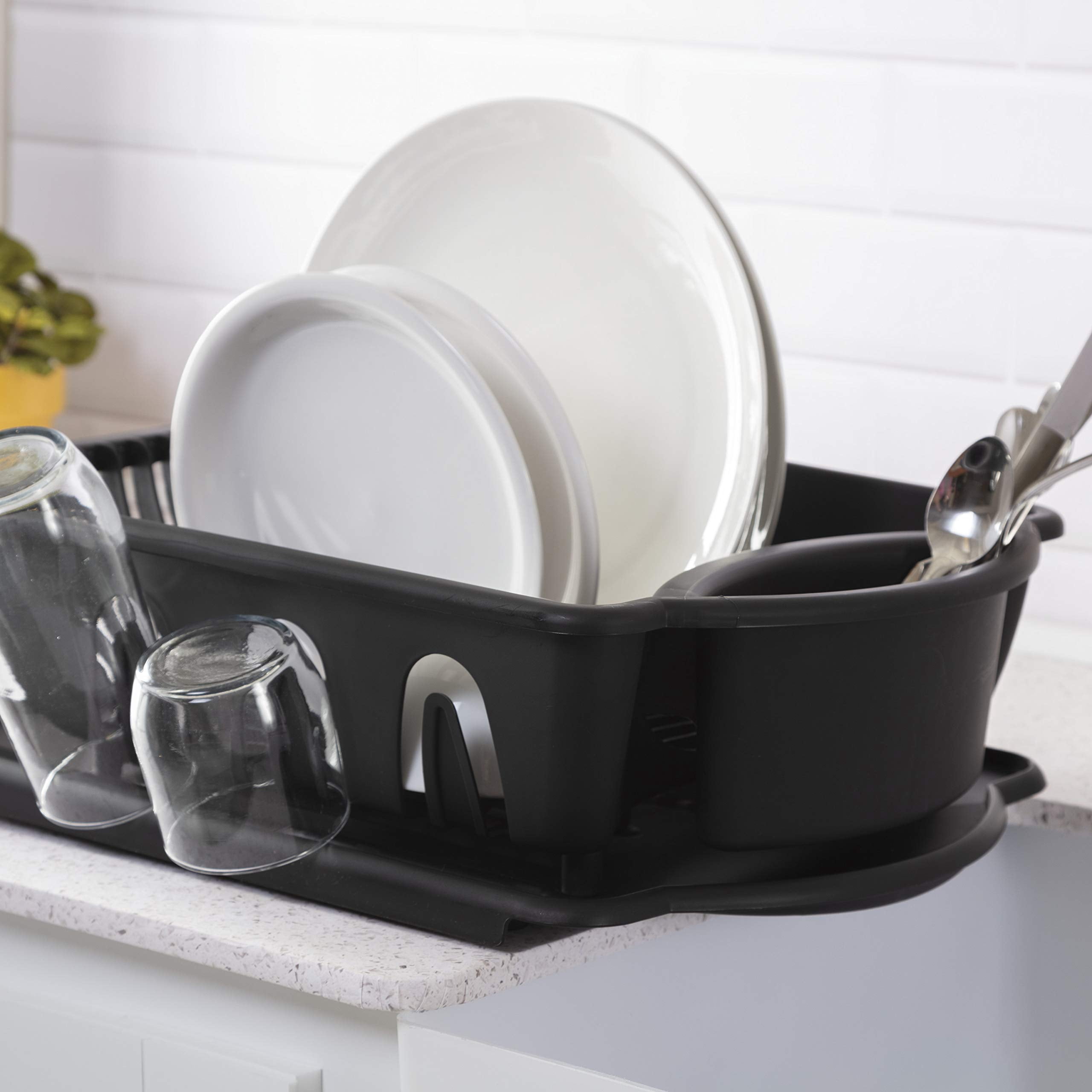 18"x13"x6" Heavy Duty Plastic Dish Drying Rack - Kitchen Counter Dish Drainer with Drainboard, Space-Saving Sink Side Organizer for Dishes, Utensils