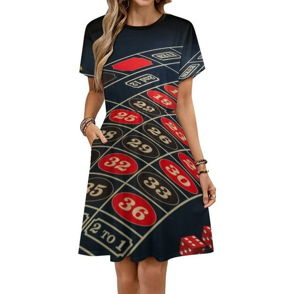 Oulette, Gambling,dice,casino Dress Fashion Beach Short Sleeve Dresses Female Party Printed Sundress