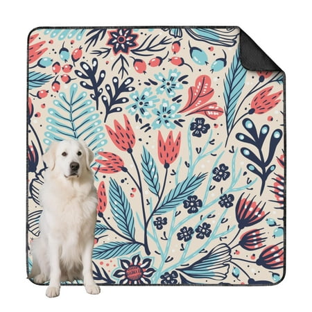 Washable Pet Pee Pads Hawaiian Print Reusable Absorbent Mat with Non-Skid Backing for Puppy Training and Hardwood Floors (Hawaiian plant patterns 72 x72 )