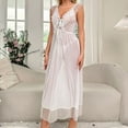 thumbnail image 2 of WTOBBY Women's Polka Dot Mesh Nightgown, Contrast Panel Long Chemise, Sheer Sleeves with Ruffled Hem, Comfortable Sleep Dress ,White 2XL, 2 of 5