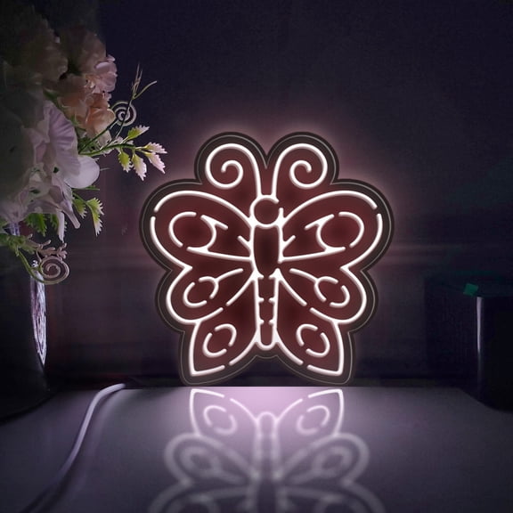 Butterfly Led Light Box, Dimmable Neon-Like Light Signs USB Power for Wall Decor Bedroom Decoration, Static Light (WxH) 6"x6"