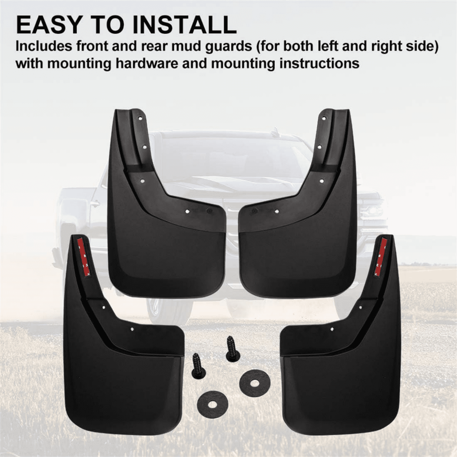 Mud Flaps for 2014-18 Chevy Silverado 1500 Accessories, 2019 Silverado 1500 LD, 2015-19 Silverado 2500/3500 Heavy Duty Molded Splash Guard Front & Rear Mud Guards, Non-Drilling