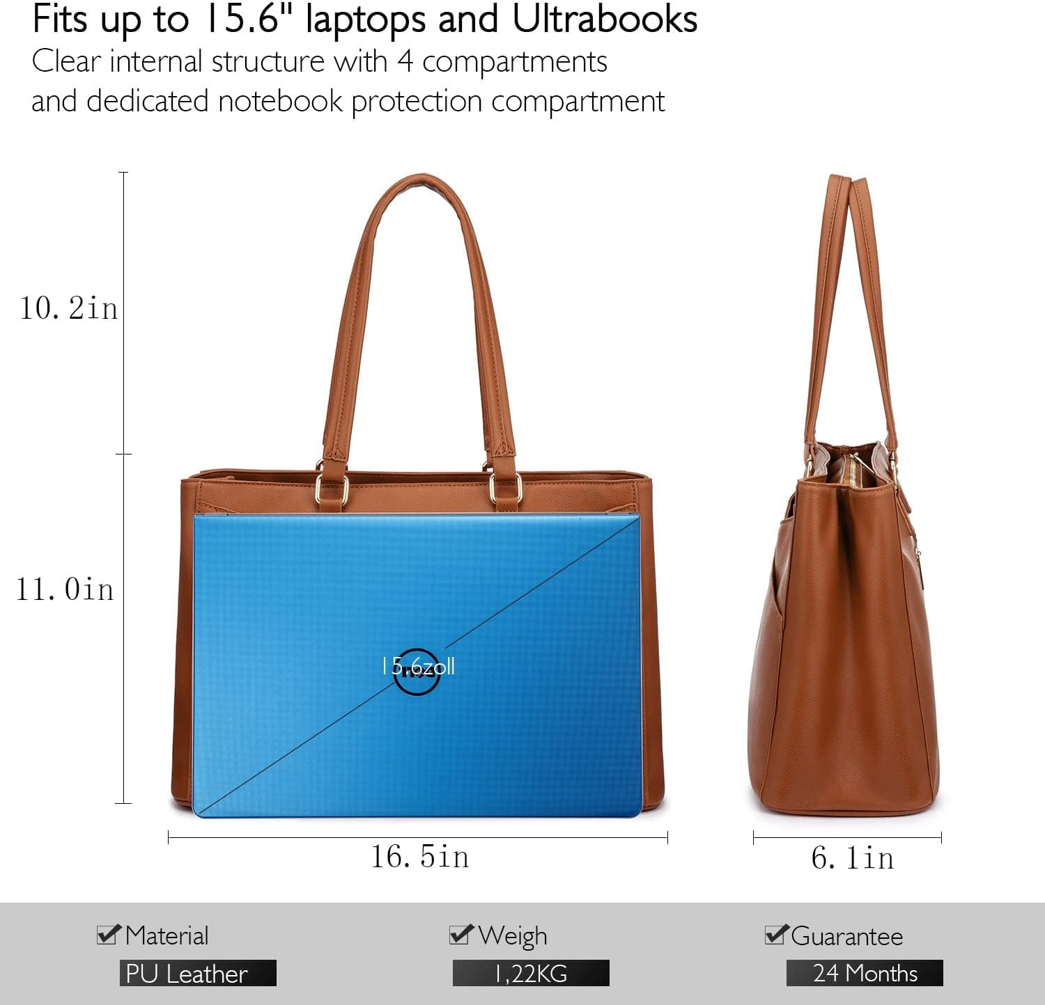 Laptop Tote Bag for Women,15.6 Inch Waterproof Computer Bags Women Business Office Work Bag Briefcase, Brown