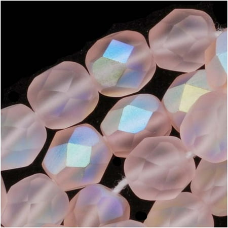 - Czech Fire Polished Glass Beads 6mm Round 'Rose Pink Matte AB' (25)