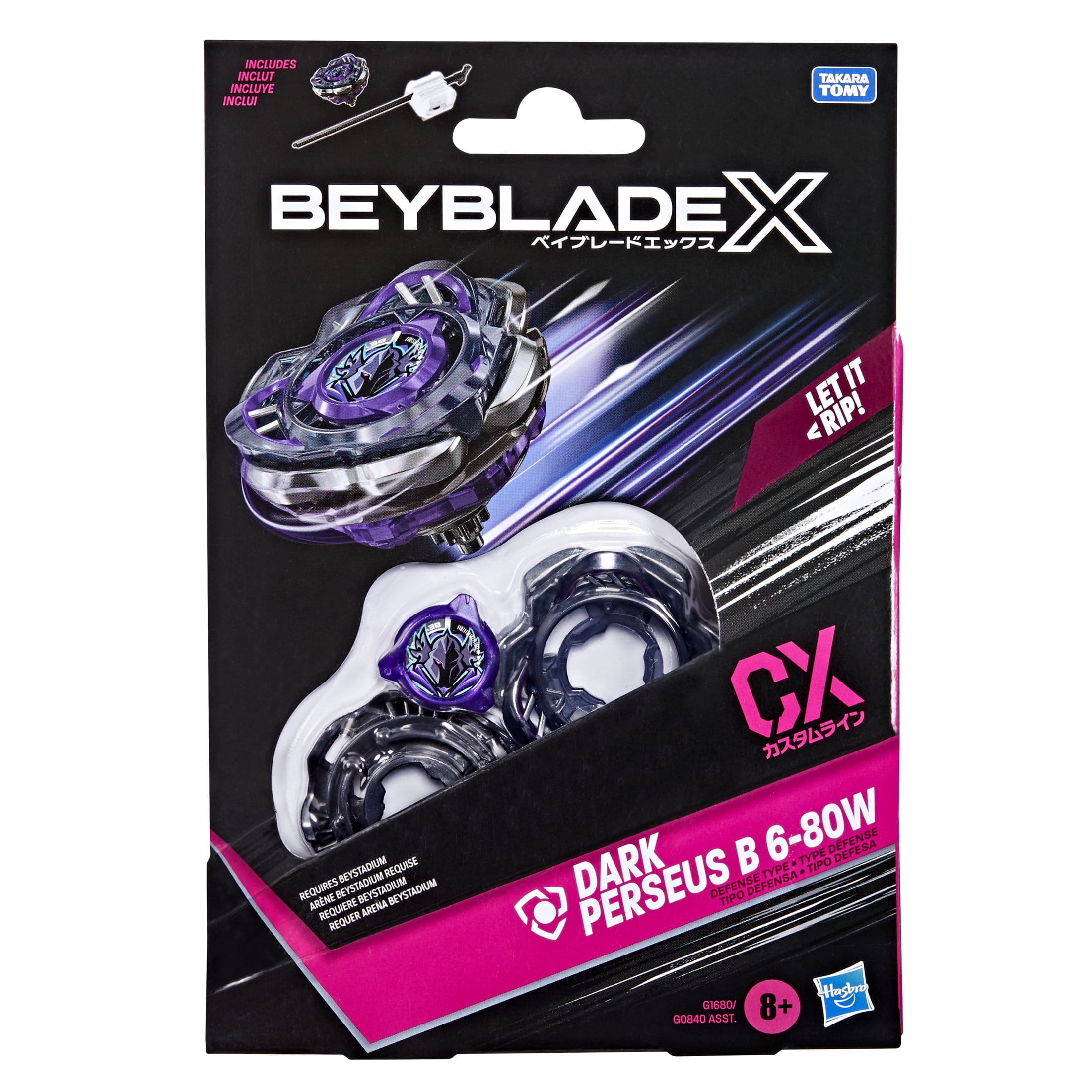 Beyblade X Dark Perseus B 6-80W CX Starter pack Set with Multicolor Defense Battling Top & Launcher for Kids, Ages 8 and up