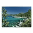 thumbnail image 1 of Lake Forest Cutting Board, Lake Tahoe Shore Rocks Turquoise Water, Decorative Tempered Glass Cutting and Serving Board, in 3 Sizes, by Ambesonne, 1 of 2