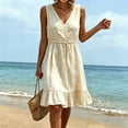 thumbnail image 2 of Horkkom Summer Dresses for Women Mini V Neck Solid Color Sleeveless Dress Beach Vacation Sundresses, S-3XL, 2 of 9