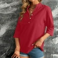 thumbnail image 4 of SDNall Blouses & Button-Down Shirts V-Neck Long Sleeve Loose Button Cotton and Linen T-Shirt Summer Blouse Womens Blouse (Red, Sizes S-XXXL), 4 of 9