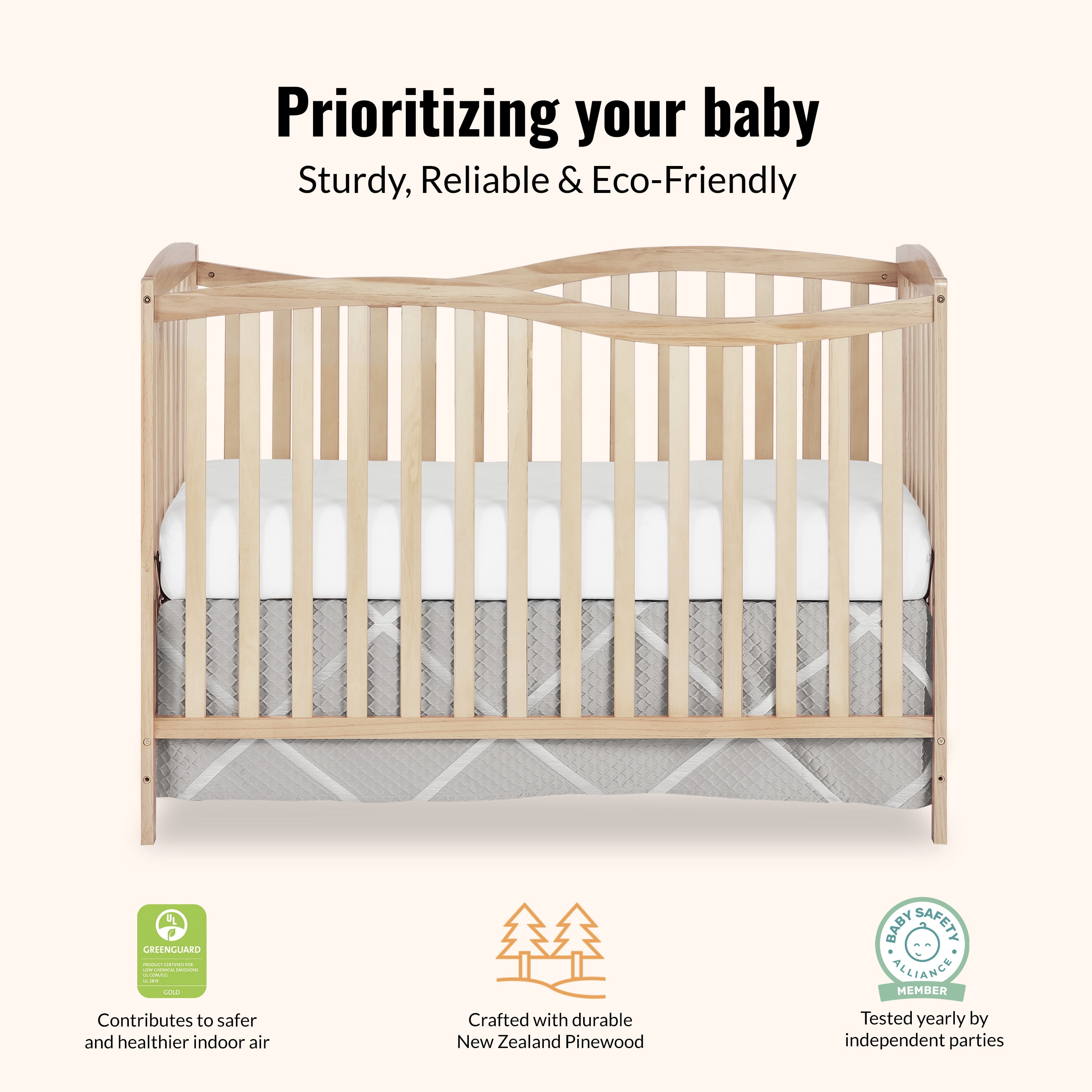Dream On Me Chelsea 5-in-1 Convertible Crib, JPMA Certified, Natural