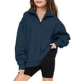 thumbnail image 3 of JTSRKL Girls' 1/4 Zipper Sweatshirts Lightweight Casual Oversized Long Sleeve Pullover Tops Cute Kids Teens Half Zipper Lapel V Neck Hoodie Sweater Navy 9-10 Years, 3 of 9