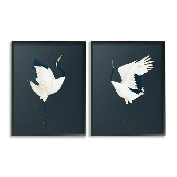 Stupell Industries Traditional Cranes Dance Animals & Insects Painting Black Framed Art Print Wall Art, 11 x 14, Set of 2