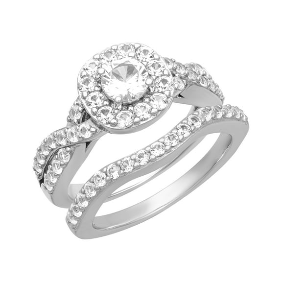 Keepsake 1 1/2 Carat TGW Created White Sapphire "Serena Gem" Women's Bridal Set in Sterling Silver