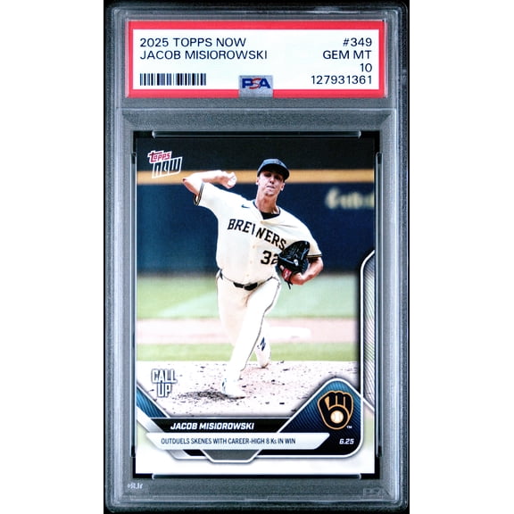 Graded 2025 Topps Now Jacob Misiorowski #349 Rookie RC Baseball Card PSA 10 Gem Mint