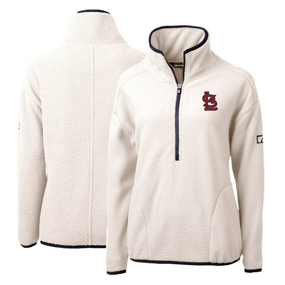 Women's Cutter & Buck White/Navy St. Louis Cardinals Cascade Eco Sherpa Fleece Quarter-Zip Pullover Jacket