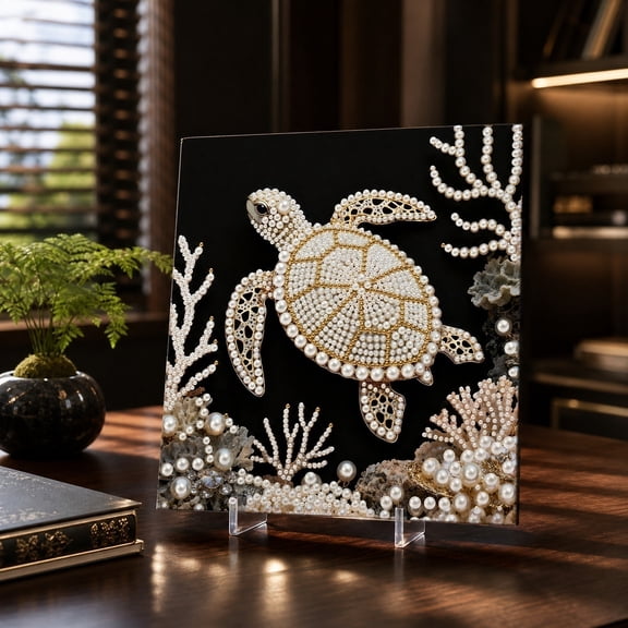Sea Turtle Pearl Art DIY Kit, Ocean Diamond Painting Craft for Adults, Marine Animal Bead Art Project, Creative Home Desk Decor Artwork, Handmade Gift Idea
