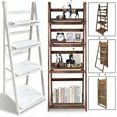 thumbnail image 3 of SEEKOL 4-Tier Foldable Ladder Bookshelf Rack & Vintage Plant Stand Display Shelf Storage, Rustic Industrial Design with Metal Frame & Wood Look Shelves, Space-Saving Foldable Structure Brown, 3 of 14