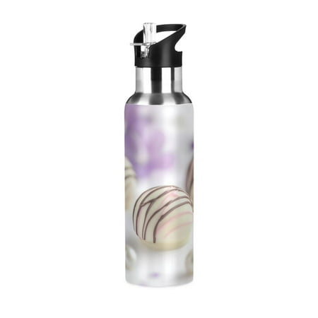 

600/1000ML Stainless Steel Sport Water Bottle with Straw Lid Leak Proof Vacuum Insulated Mug for Outdoor Activities Cycling Running & Walking White Chocolate Truffles