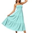 thumbnail image 4 of Womens Summer Dresses Bohemian Spaghetti Strap Smocked Tiered Long Beach Sun Dresses Sleeveless Solid Maxi Dress Tank Dresses for Women, 4 of 9