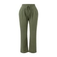 thumbnail image 3 of frariair Straight Leg Pants for Women High Waisted Wide Fashion Drawstring Elastic Trousers Comfy Long With Pockets Green, 3 of 6