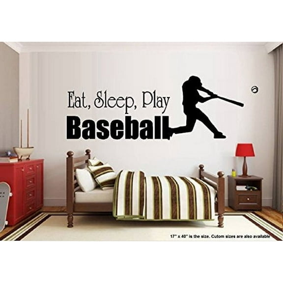 Decal ~ EAT SLEEP PLAY BASEBALL #3 ~ WALL DECAL, 13" X 26"