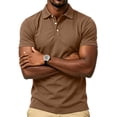 thumbnail image 3 of Homeyce Golf Polo Shirts for Men Collar Short Sleeve Shirts Button Classic Casual Lightweight Polo Tee Solid Color Golf Shirts,Brown 3XL, 3 of 5