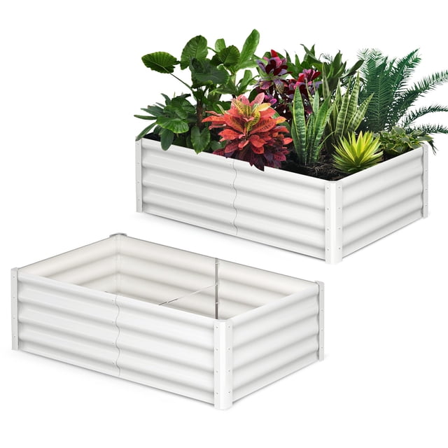 BeesClover 2-Pack Metal Raised Garden Beds, Rectangular Outdoor Planter Boxes for Vegetables, Flowers, and Plants