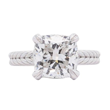 Igi Cert. 4.27 Carat Lab Grown F/Vs2 Cushion Diamond Double Band Textured Ring