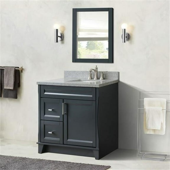 37 in. Single Sink Vanity with Granite Top, Dark Gray & Gray - Left Rectangle Sink & Right Drawers