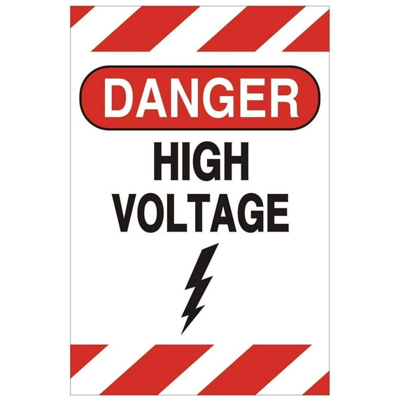 Danger HIGH Voltage Sign (Aluminium,Double Sided Tape,White 4X6)