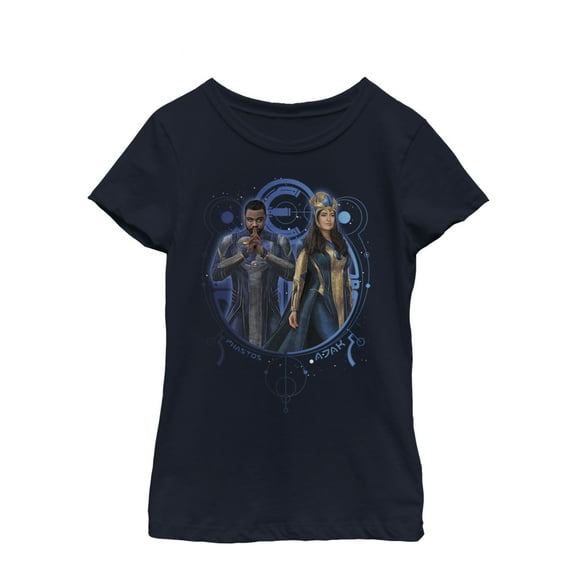 Girl's Marvel Eternals Phastos and Ajak Duo Graphic Tee Navy Blue Small