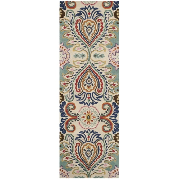 SAFAVIEH Bella Meriel Floral Paisley Wool Runner Rug, Ivory/Blue, 2'3" x 9'