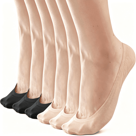 TELOLY No Show Socks Womens, Non Slip Ultra Low Cut 6 Pairs Thin Silky Footies Cotton Sole Invisible Socks Flats Loafers No Show Socks Womens for Flats