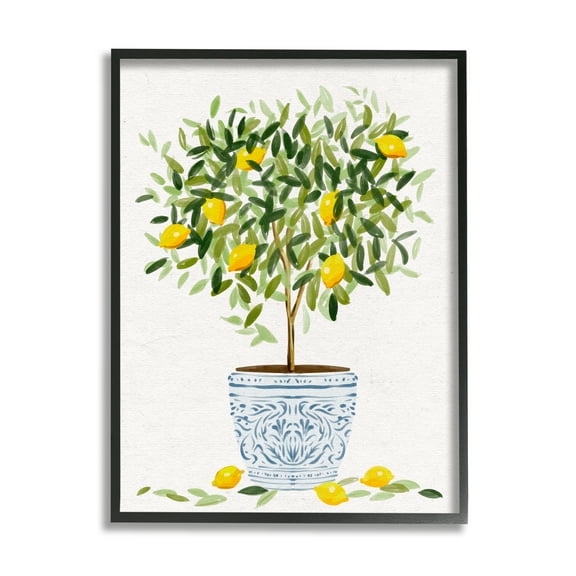Stupell Industries Lemon Tree Detailed Planter Food & Beverage Painting Black Framed Art Print Wall Art, 11 x 14