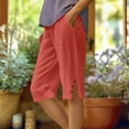 thumbnail image 2 of Summer Savings Linen Pants Women Solid Color Loose Straight Crop Pants With Pockets Side Slit Buttons Pants Casual Summer Vacation Beach Party Plus Size S-5XL, 2 of 7