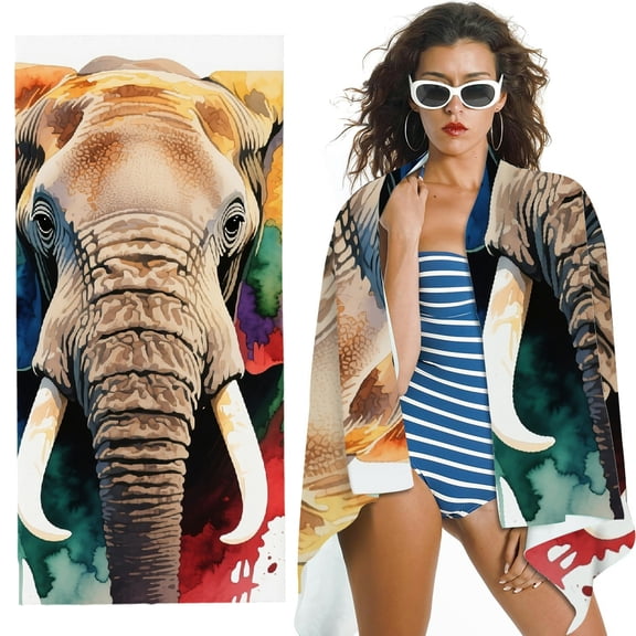 RKSupls Coloured Elephant Oversized Microfiber Beach Towel, Ultra-Soft Microfiber Machine Washable for Bathroom, beach, Soft Super Absorbent- 30x60 in