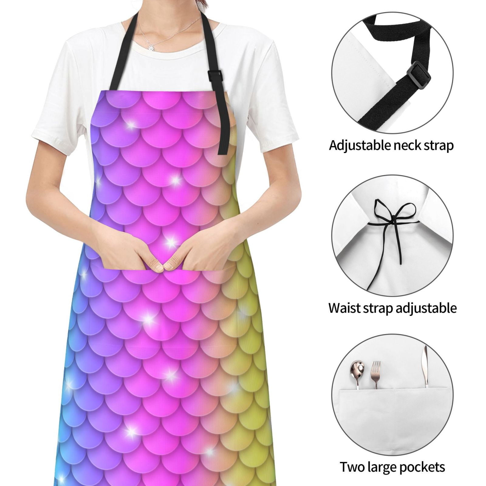 Kdxio Rainbow Scales2 Apron with Pockets Adjustable Kitchen Aprons for Men Women Waterproof Aprons for Cooking,Drawing,Crafting, Baking Household Cleaning