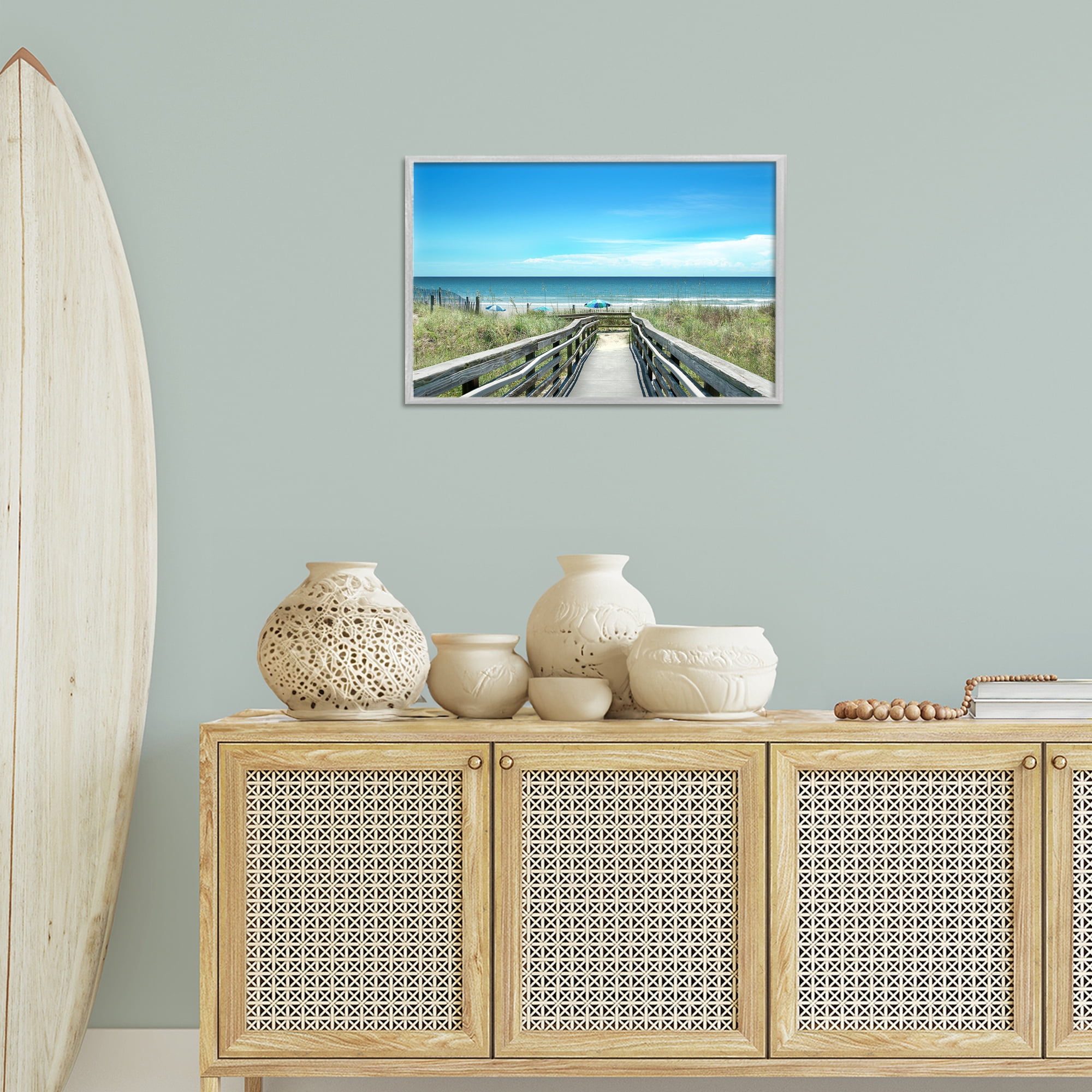Stupell Industries Bridge to Beach View Landscape Photography Gray Framed Art Print Wall Art, 24 x 16