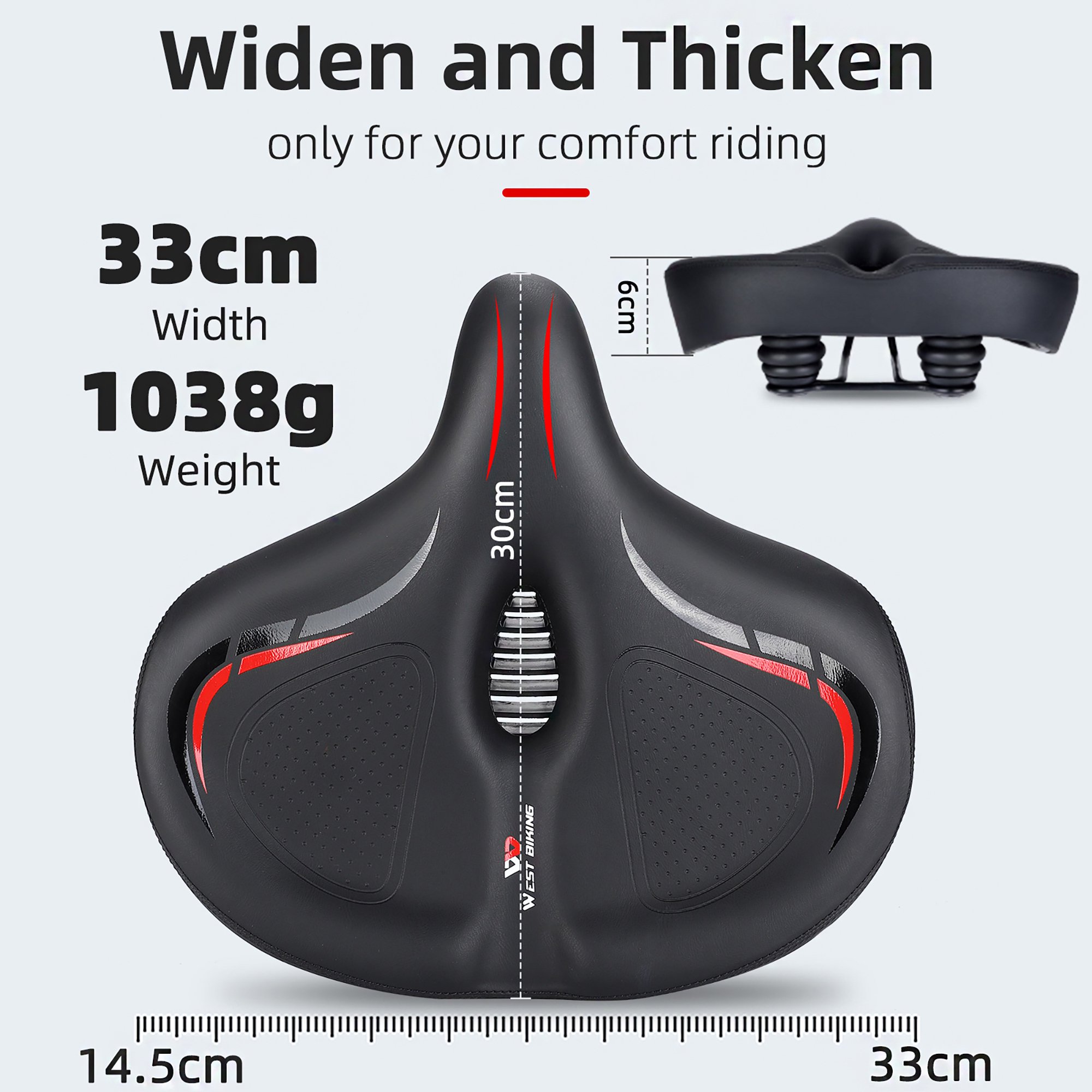 Selle Bikeroo Surdimensionnée – Rembourrage épais, Double Ressort, Compatible Peloton, Route Ou VTT