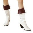 thumbnail image 3 of PEASKJP Womens Mid Calf Boots Chunky Block Heel Platform Lug Sole Mid Calf Booties,White 37, 3 of 5