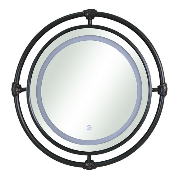 Furniture of America Delmarra LED Light Wall Mirror, Black and Copper