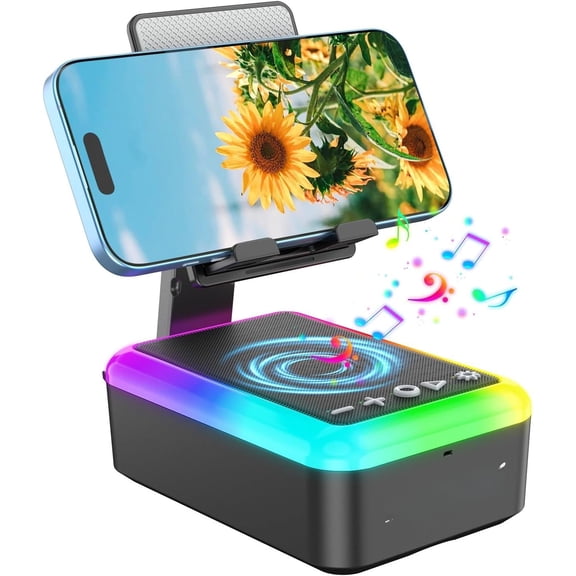 4-in-1 Cell Phone Stand with Speaker, RGB LED Light Desk Phone Holder, Foldable Cool Tech Gadget, Birthday for Men Women Mother Father Teen Boys