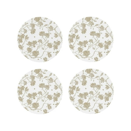 

Fuzoiu Vintage Stylized White Color Print Leather Coasters Set Drink Coasters Set of 4 for Tabletop Protection Durable PVC Coasters Home Décor and Housewarming Gift-Round Shape