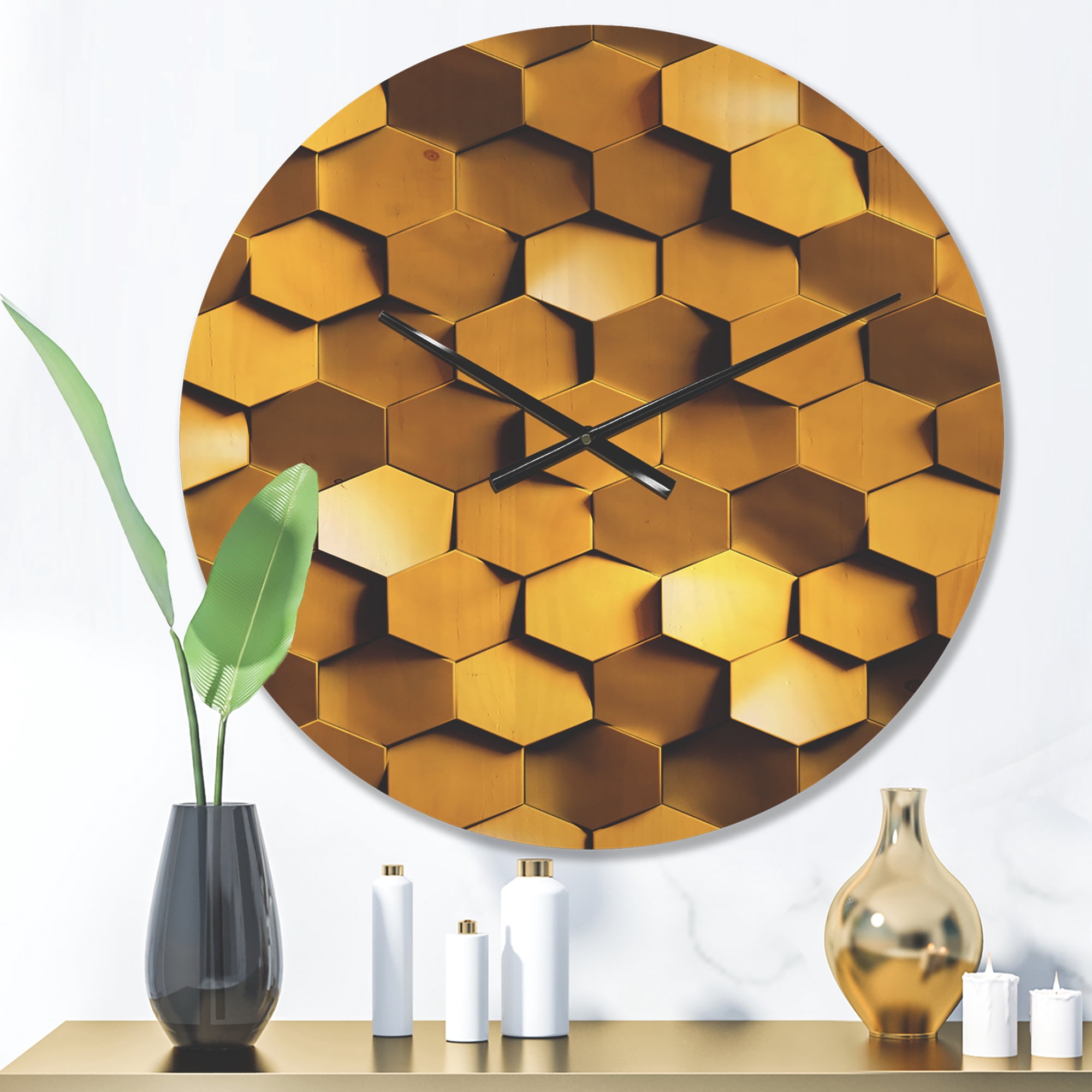 Designart 'Golden Honeycomb Texture Wall ' Modern Wood Wall Clock