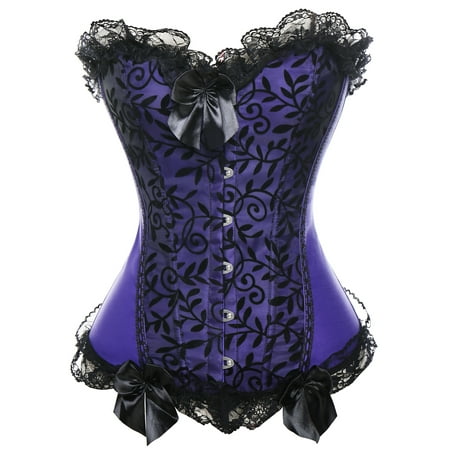 VASLANDA Women s Lace up Boned Sexy Plus Size Overbust Corset Bustier Top with G-String