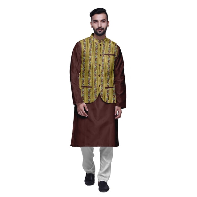 Atasi Ethnic Kurta Churidar Pajama Set With Printed Nehru Jacket Set For Mens