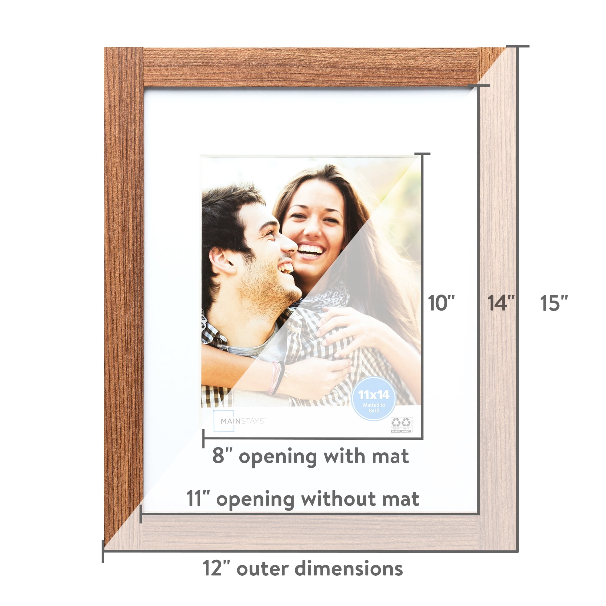 Mainstays 11x14 Matted to 8x10 Carpenter Joint Walnut Finish Tabletop Frame