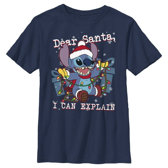 Boy's Lilo & Stitch Dear Santa, I Can Explain Graphic Tee Navy Blue Large